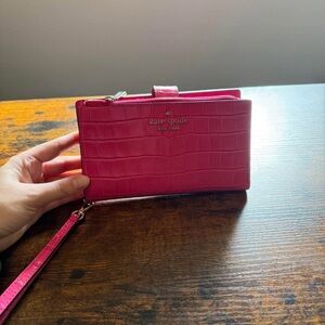 Kate Spade Fuchsia Croc-Embossed Wristlet